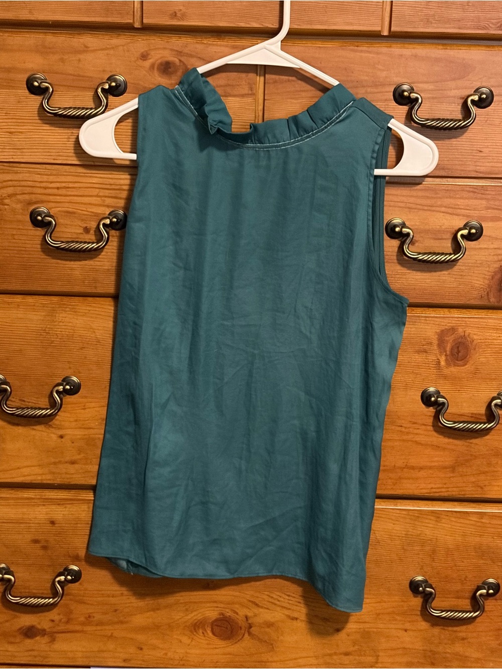 LOFT Teal Sleeveless Ruffle-Neck Camisole